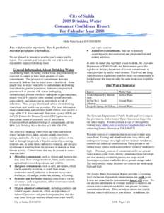 City of Salida 2009 Drinking Water Consumer Confidence Report For Calendar Year 2008 Public Water System ID # CO0108700