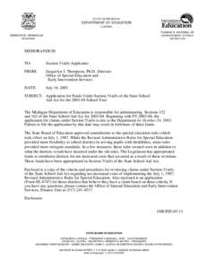 STATE OF MICHIGAN  DEPARTMENT OF EDUCATION LANSING THOMAS D. WATKINS, JR. JENNIFER M. GRANHOLM