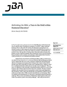 Rethinking the MBA: a Turn to the Field within Business Education? Review Essay by Karl Palmås Page 1 of 4