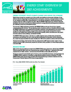 ENERGY STAR® OVERVIEW OF 2007 ACHIEVEMENTS ENERGY EFFICIENCY FIGHTS CLIMATE CHANGE AND GROWS THE ECONOMY Global climate change has emerged as one of the world’s most significant environmental challenges. As the effect