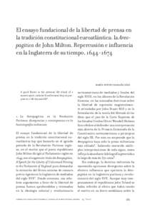 El ensayo fundacional de la libertad de prensa en la tradición constitucional euroatlántica: la Areopagitica de John Milton. Repercusión e influencia en la Inglaterra de su tiempo, [removed]maría nieves saldaña dí