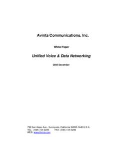 Avinta Communications, Inc. White Paper Unified Voice & Data Networking 2000 December