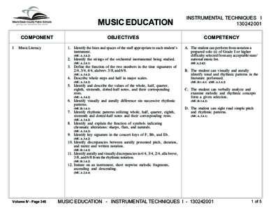 MUSIC EDUCATION COMPONENT I Music Literacy