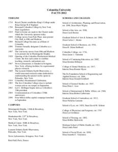 Columbia University FACTS 2012 TIMELINE SCHOOLS AND COLLEGES
