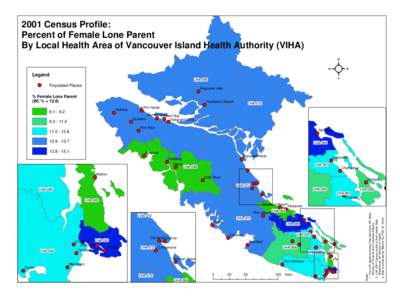 2001 Census Profile: Percent of Female Lone Parent By Local Health Area of Vancouver Island Health Authority (VIHA) Legend LHA-085
