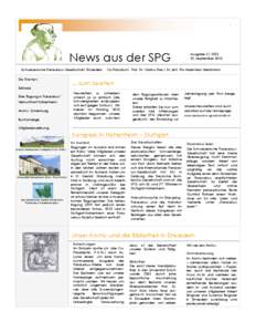 1  News aus der SPG Schweizerische Paracelsus-Gesellschaft, Einsiedeln Die Themen Editorial