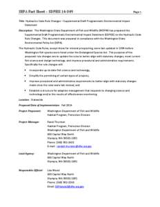 SEPA Fact Sheet – SDPEIS[removed]Page 1 Title: Hydraulics Code Rule Changes – Supplemental Draft Programmatic Environmental Impact Statement