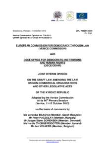 CDL-AD[removed]Or. Engl. Strasbourg, Warsaw, 16 October 2013 Venice Commission Opinion no[removed]ODIHR Opinion-Nr.: FOASS-KYR[removed]