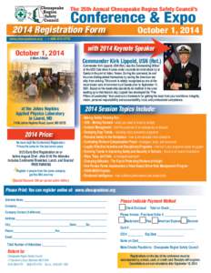The 25th Annual Chesapeake Region Safety Council’s  Conference & Expo 2014 Registration Form  October 1, 2014