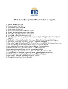 RTCSNV.COM  Multi-Modal Transportation Project- Letters of Support 1.  Nevada Senator Hany Reid