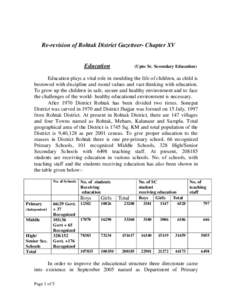 Re-revision of Rohtak District Gazetteer- Chapter XV  Education (Upto Sr. Secondary Education)