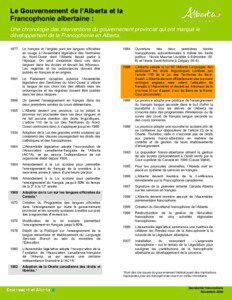 Le Gouvernement de l’Alberta et la Francophonie albertaine : Une chronologie des interventions du gouvernement provincial qui ont marqué le