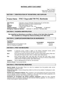 MATERIAL SAFETY DATA SHEET Page 1 of Total 5 Date of Issue: January 2013 MSDS No. FMC/CLO750/1  SECTION 1