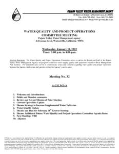 PAJARO VALLEY WATER MANAGEMENT AGENCY 36 BRENNAN STREET  WATSONVILLE, CATEL: FAX: email:   http://www.pvwma.dst.ca.us  WATER QUALITY AND PROJECT OPERATIONS