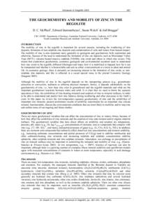 Advances in Regolith[removed]THE GEOCHEMISTRY AND MOBILITY OF ZINC IN THE REGOLITH