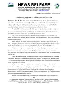 NEWS RELEASE NATIONAL AGRICULTURAL STATISTICS SERVICE United States Department of Agriculture • Washington, DC[removed]Ag Statistics Hotline: ([removed] • www.nass.usda.gov  Contact: Alex Minchenkov, ([removed]