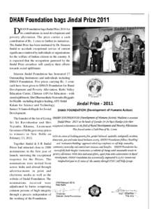 13  Events DHAN Foundation bags Jindal Prize 2011