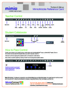 Toolbars & Menus  MimioMobile Reference Card Teacher Control  Disconnect