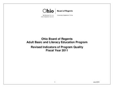 Ohio Board of Regents Adult Basic and Literacy Education Program Revised Indicators of Program Quality Fiscal Year[removed]