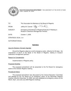 THE STATE EDUCATION DEPARTMENT / THE UNIVERSITY OF THE STATE OF NEW YORK / ALBANY, NYTO:  The Honorable the Members of the Board of Regents