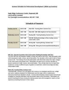 Summer	
  Schedule	
  for	
  Professional	
  Development	
  	
  (Make-­‐up	
  Sessions)	
   	
   Eagle	
  Ridge	
  Conference	
  Center,	
  Raymond,	
  MS	
  