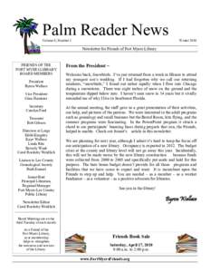 Palm Reader News Volume 8, Number 1 Winter[removed]Newsletter for Friends of Fort Myers Library