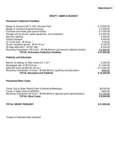 Sample Budget: Attachment 4. Household Hazardous Waste Grant 14th Cycle (HD14) for Fiscal Year[removed]California Integrated Waste Management Board.