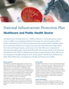 National Infrastructure Protection Plan Healthcare and Public Health Sector Homeland Security Presidential Directive 7 (HSPD-7) identified 17 critical infrastructure and key resources (CIKR) sectors and designated Federa