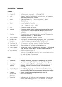 Monthly Oil – Definitions Products 1. Crude Oil