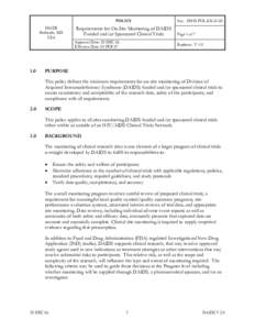 Policy: Requirements for On-Site Monitoring of DAIDS Funded and/or Sponsored Clinical Trials