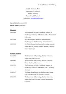 Dr. Gurit Birnbaum[removed]Gurit E. Birnbaum, Ph.D. Department of Psychology Bar-Ilan University Ramat-Gan, 52900, Israel Email address: [removed]