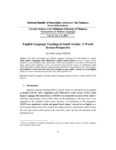 Buletinul Ştiinţific al Universităţii „Politehnica” din Timişoara Seria Limbi moderne Scientific Bulletin of the Politehnica University of Timişoara Transactions on Modern Languages Vol. 12, No. 1-2, 2013