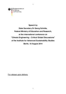 Speech by State Secretary Dr Georg Schütte, Federal Ministry of Education and Research, at the international conference on 