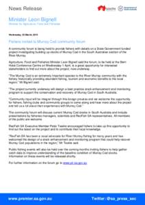 News Release Minister Leon Bignell Minister for Agriculture, Food and Fisheries Wednesday, 25 March, 2015