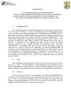     ADDENDUM A To the MEMORANDUM OF UNDERSTANDING BETWEEN THE MISSOURI DEPARTMENT OF NATURAL RESOURCES