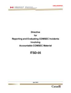 UNCLASSIFIED  Directive for Reporting and Evaluating COMSEC Incidents Involving