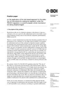 Position paper  Environment and Technology  on the application of the risk-based approach to the selection of instruments for substance regulation under the