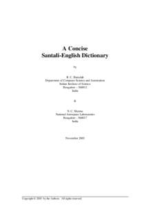 A Concise Santali-English Dictionary by R. C. Hansdah Department of Computer Science and Automation