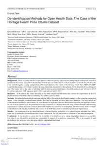 JOURNAL OF MEDICAL INTERNET RESEARCH  El Emam et al Original Paper