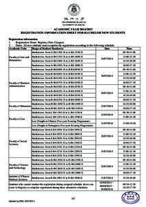 ACADEMIC YEAR[removed]REGISTRATION INFORMATION SHEET FOR BACHELOR NEW STUDENTS Registration information 1. Registration Venue: Registry (New Campus) 2.