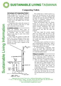 SUSTAINABLE LIVING TASMANIA Composting Toilets Sustainable Living Information  Advantages of Composting Toilets