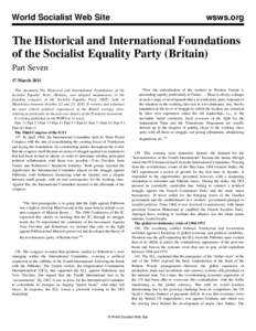 World Socialist Web Site  wsws.org The Historical and International Foundations of the Socialist Equality Party (Britain)