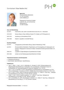 Curriculum Vitae Nadine Itel  Nadine Itel Wissenschaftliche Mitarbeiterin +84 