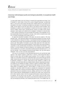 Editorial Scand J Work Environ Health 2004;30(2):81–83 Assessing methodological quality and biological plausibility in occupational health psychology In a high-quality chapter on the role of theory in industrial and or