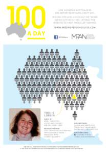 ONE HUNDRED AUSTRALIANS ARE REPORTED MISSING EVERY DAY. MISSING PERSONS ADVOCACY NETWORK (MPAN) OFFERS A FREE, INTERACTIVE WEBSITE TO HELP THOSE LEFT BEHIND. WWW.MISSINGPERSONSGUIDE.COM