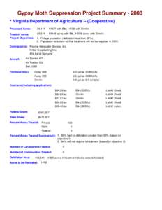 Gypsy Moth Suppression Project Summary[removed] * Virginia Department of Agriculture -- (Cooperative) Proposed Acres: 26,111