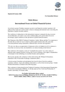 Media Release International Focus on Global Financial System