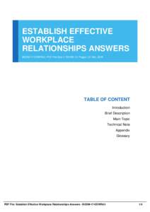 ESTABLISH EFFECTIVE WORKPLACE RELATIONSHIPS ANSWERS BOOM-17-EEWRA3 | PDF File Size 1,700 KB | 51 Pages | 21 Mar, 2016  TABLE OF CONTENT