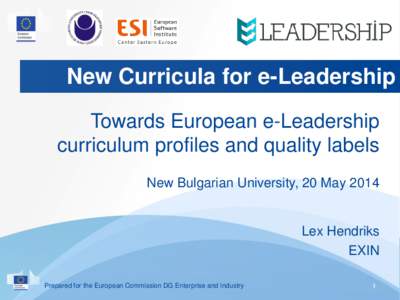 New Curricula for e-Leadership Towards European e-Leadership curriculum profiles and quality labels New Bulgarian University, 20 MayLex Hendriks