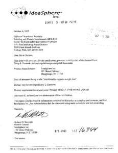 October 4,2005 Office of Nutritional Products Labeling and Dietary Supplements(RFS[removed]Center for Food Safety and Applied Nutrition U.S. Food and Drug Administration[removed]Paint Branch Parkway